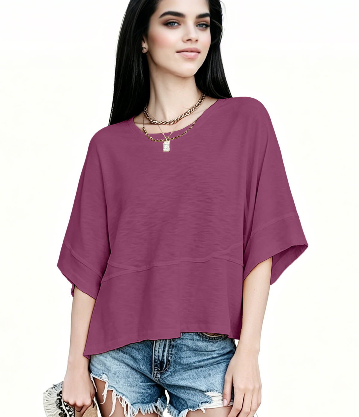 ☀️ Women's Summer Casual Crewneck Batwing Top – Loose Fit, Cute & Breezy 🌸