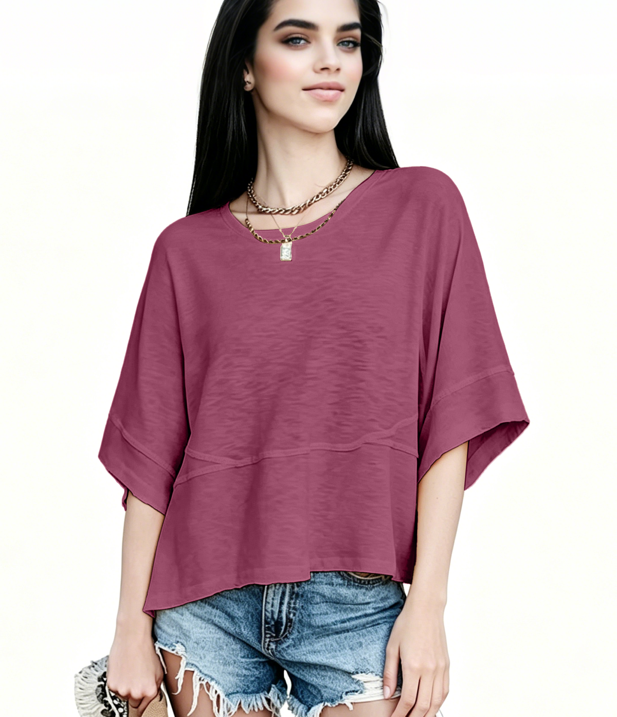☀️ Women's Summer Casual Crewneck Batwing Top – Loose Fit, Cute & Breezy 🌸