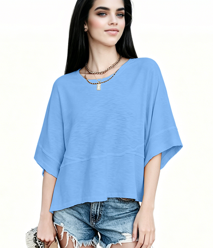 ☀️ Women's Summer Casual Crewneck Batwing Top – Loose Fit, Cute & Breezy 🌸