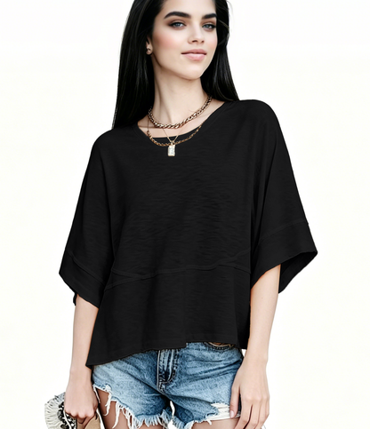 ☀️ Women's Summer Casual Crewneck Batwing Top – Loose Fit, Cute & Breezy 🌸