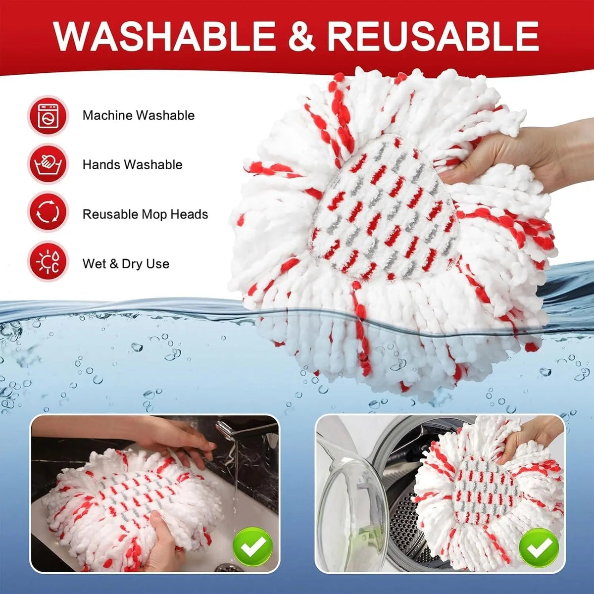 3-Pack Spin Mop Replacement Heads – Microfiber with Built-In Scrub Pads