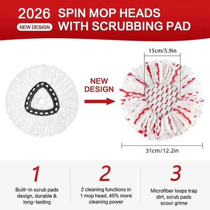 3-Pack Spin Mop Replacement Heads – Microfiber with Built-In Scrub Pads
