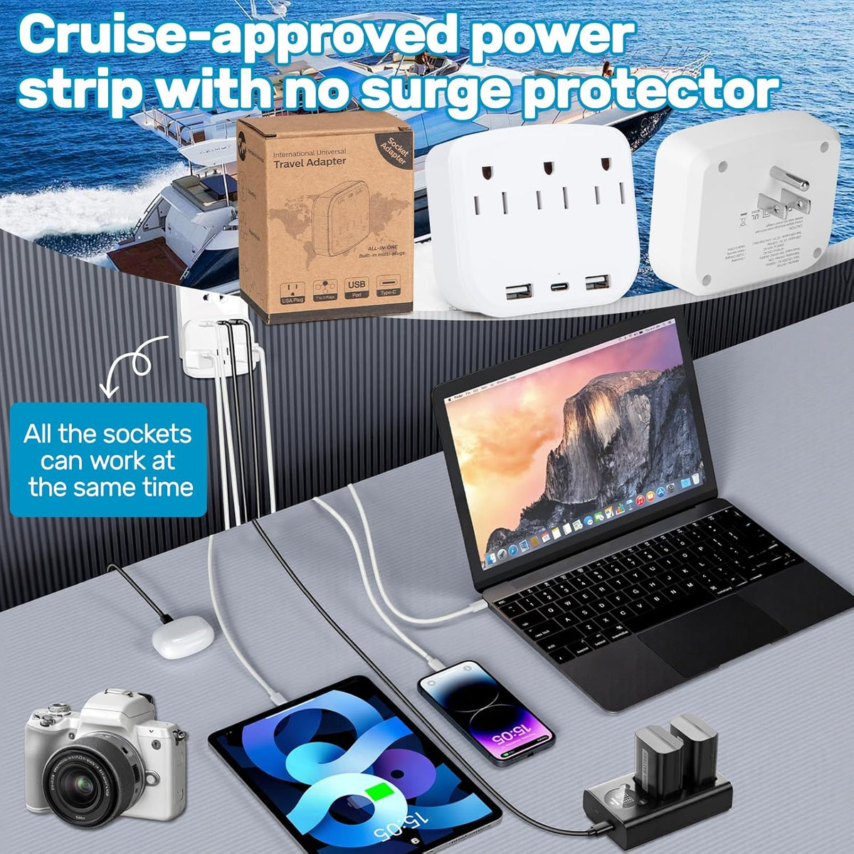 🚢Cruise Essentials 2026-Cruise Must Haves Kit with Non-Surge Protector Power Strip, Lanyard with ID Holder, Magnetic Hooks, Luggage Tag Set, Towel Bands, Waterproof Phone Holder