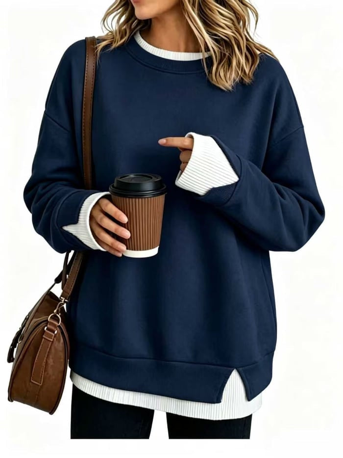 Casual-style sweatshirt with a "faux-layered" look.