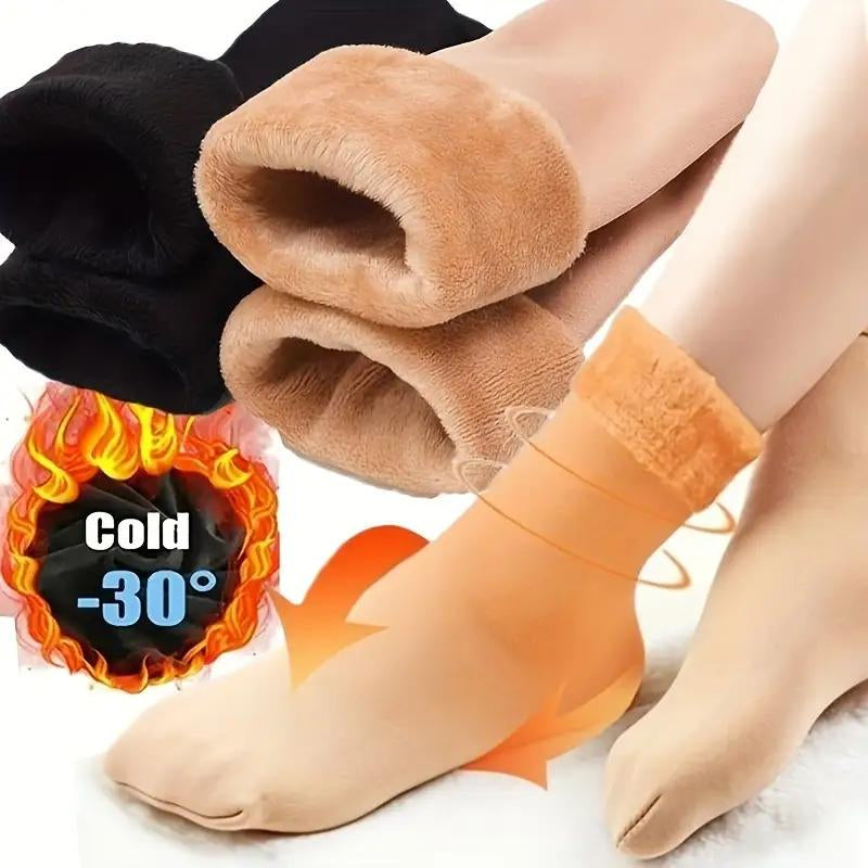 ✦5 Pairs Thick Fleece‑Lined Snow Socks, Cozy Thermal Winter Socks