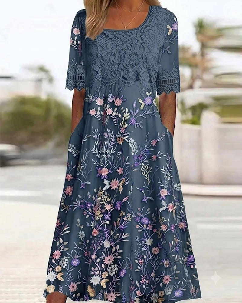 Lace Floral Patchwork A-Line Dress